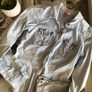 Faded Blue Denim Button-Down Shirt